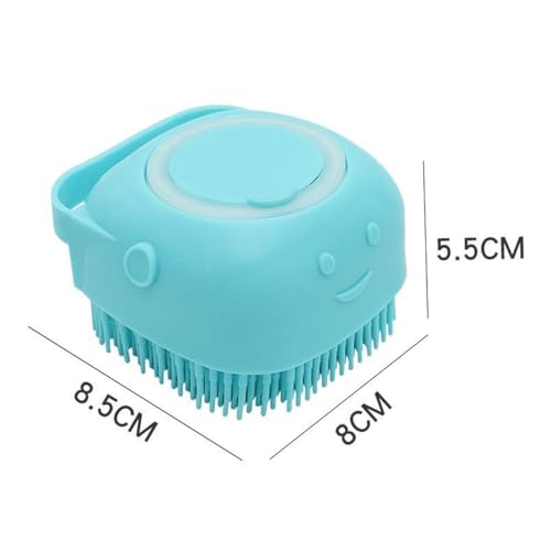 Pet Grooming Brush Bath Soft Silicone Bristle Brush with Soap and Shampoo Dispenser (Blue)