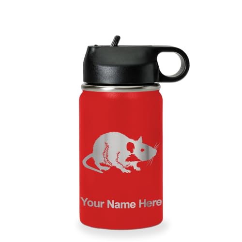 LaserGram Personalized 12oz Water Bottle, Rat (Red) | Engraved Gift, Vacuum Insulated Stainless Steel, Flip-Top Straw Lid, Laser Engraved With Your Name - color: Red, size: 12 Ounces