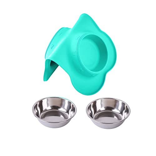 Hubulk Pet Dog Bowls 2 Stainless Steel Dog Bowl with No Spill Non-Skid Silicone Mat + Pet Food Scoop Water and Food Feeder Bowls for Feeding Small Medium Large Dogs Cats Puppies (Small, Mint Green) - color: Mint Green, size: Small