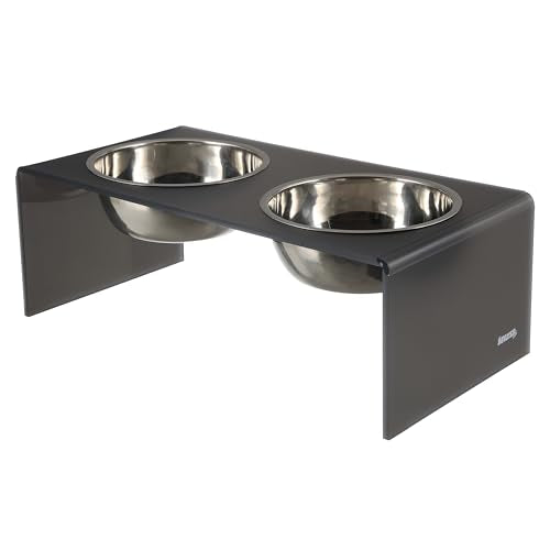 DBL2001J Keaton 7.5" Medium/Large Modern Acrylic Rectangular Elevated Pet Feeder with 54oz 2-Stainless Steel Bowls, Dark Gray/Chrome - color: Dark Gray/Chrome, size: 54 Ounces (7.5" Cups 2-Pack)