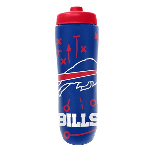 Party Animal NFL Football Squeeze Bottle, 32 oz, Buffalo Bills | Slim, lightweight BPA-free sports water bottle with quick-flow squeeze; fits backpacks & cup holders for kids or adults - color: Buffalo Bills