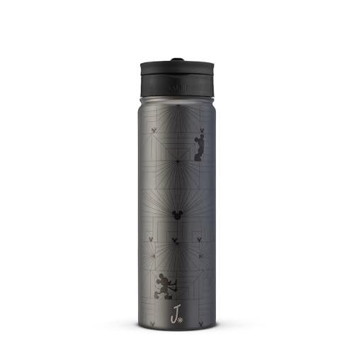 JoyJolt Disney MonoMouse Stainless Steel Water Bottle with Flip Straw Lid, 22 oz Vacuum Insulated Water Bottle, BPA-Free Tumbler ft Mickey Mouse | Black