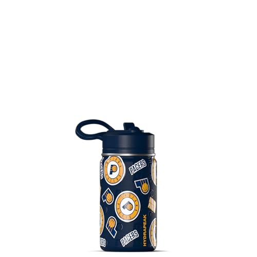 Hydrapeak NBA Officially Licensed Indiana Pacers Mini 14oz Kids Stainless Steel Water Bottle with Straw Lid & Flexible Handle, Double Wall Insulated, Spill Proof, Perfect for Back to School - color: Indiana Pacers