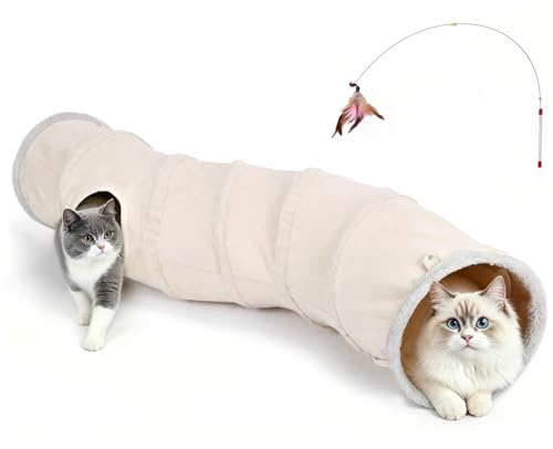 Ownpets S-Shape Cat Tunnel Toy 48"L x 12"D, for Cats, Puppies & Small Pets | Collapsible for storage, tear-resistant oxford fabric, connects to other tunnel, with peek hole, feather wand, indoor/outdoor - size: 12 Inches in Diameter