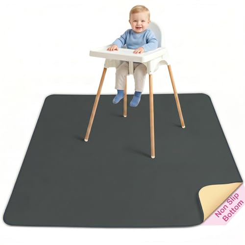Basumee Splat Mat for Under High Chair, Waterproof & Mess-Proof Floor Mat | 46"×42" Baby Splash Mat, Non Slip Bottom, 4-Layer Fabric, Food & Liquid Catcher, Machine Wash for Boy Girl, Meals, BLW, Craft - color: Gray, size: 46x42 Inches