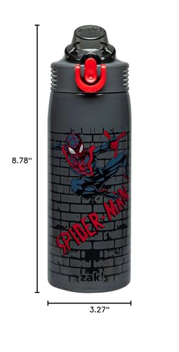 Zak Designs Marvel Spider-Man Sage 19oz Leak-Proof Straw Kids Water Bottle | BPA Free, Insulated Stainless Steel, Cupholder Friendly, Dishwasher Safe, Lid Lock, Handle, For School, Home, Travel, Outdoor - color: SpiderMan (Sage)