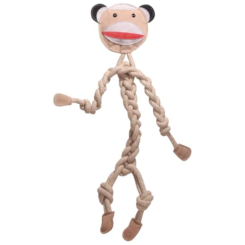 HuggleHounds Natural Rope Knottie - Leather Dog Toys for Aggressive Chewers, All Natural Cotton, Interactive Leather Toy for Small or Large Dog Breeds, Tough & Durable Chew Toy - Stuey Sock Monkey