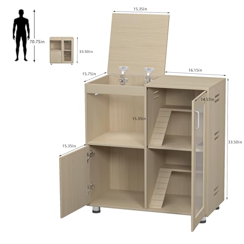 Guinea Pig Cages, Hamster Cage Wood with Independent Storage Cabinet, House for Rat Chinchilla with Guinea Pig Hutch and Bridge, Openable Top with Acrylic Sheets (Teak) - color: Teak