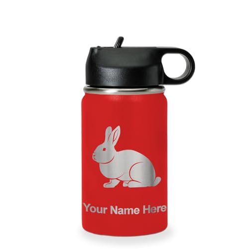 LaserGram Personalized 12oz Water Bottle, Rabbit (Red) | Engraved Gift, Vacuum Insulated Stainless Steel, Flip-Top Straw Lid, Laser Engraved With Your Name - color: Red, size: 12 Ounces