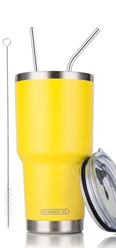 D·S 30oz Yellow Tumbler Double Wall Vacuum Insulated Travel Coffee Mug | Double Wall Vacuum Suit Cold and Hot Drink Fits in standard car cup holders With Splash-Proof Lid - color: Yellow