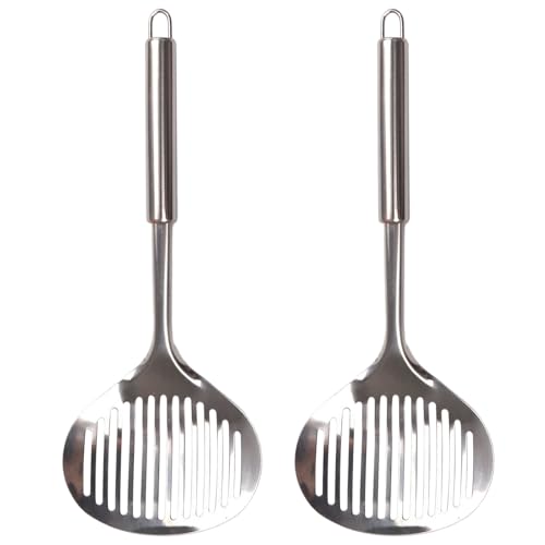 2pcs Cat Litter Scoop, Stainless Steel Litter Scoop Long Handle Durable Cat Mesh Shovel (Sliver)