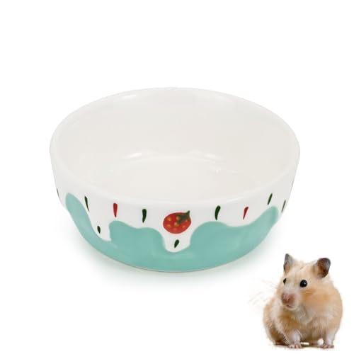 3.4oz Small Animal Food Bowl, Heavy Anti-Tipping Ceramic Pet Bowls with Strawberry Pattern, Hamster Water Bowl for Gerbils/Guinea Pigs/Reptile/Bird, Easy to Clean Hamster Food Bowl (Blue, A) - color: Blue