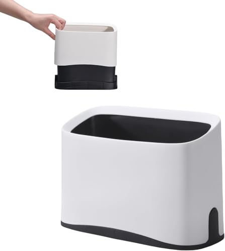 White Cat Litter Scoop Holder, Mini Trash Can with Lid | Kitty Scooper Caddy for Box, Stand Pairs With Most Litter Boxes and Fits Most Scoops