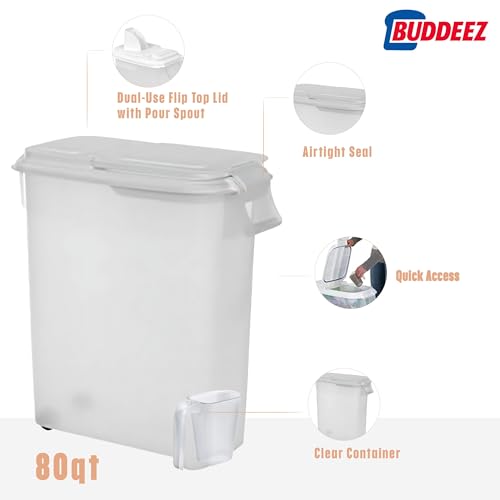 Buddeez 80-Quart Roll-Away Pet and Large Animal Food Dispenser with Scoop