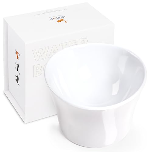 Elevated Cat Bowls for Water – Whisker & Neck Fatigue Shallow Cat Dishes – Raised Bowl for Indoor Cats – Vet-Recommended Height, Food-Grade Melamine – Non-Slip & Dishwasher-Safe – 8 oz White - color: White