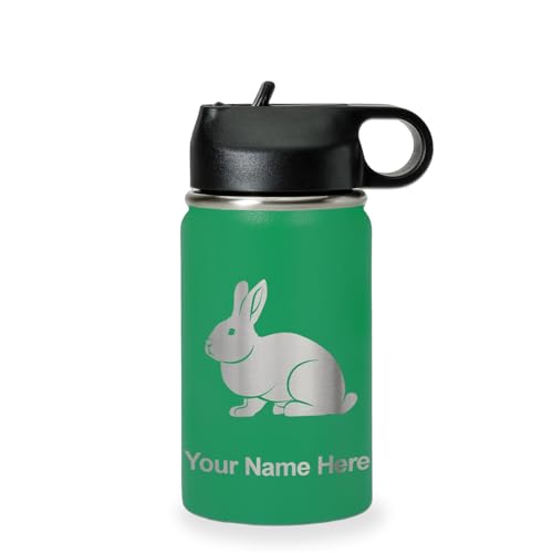 LaserGram Personalized 12oz Water Bottle, Rabbit (Green) | Engraved Gift, Vacuum Insulated Stainless Steel, Flip-Top Straw Lid, Laser Engraved With Your Name - color: Green, size: 12 Ounces