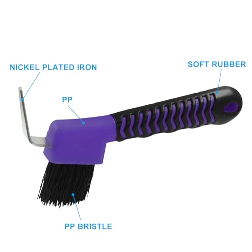 Litoexpe 1 Pcs Purple Horse Hoof Pick with Brush | Soft Touch Rubber Handle, for Horse and Equestrian Grooming - color: Purple