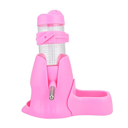 Guardians Hamster Water Bottle, Little Pet Automatic Drinking Bottle with Food Container Base Hut Hanging Water Feeding Bottles Auto Dispenser for Small Animals(80ml,Pink) - color: Pink, size: 80ml