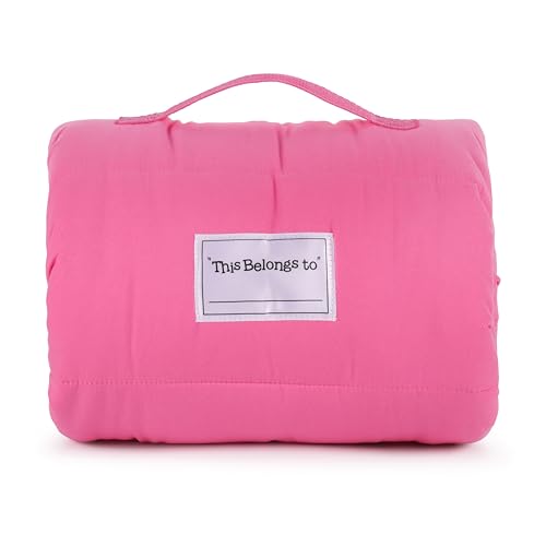 Jay Franco Kids Nap Mat with Embedded Pillow & Blanket – Soft 46"x20" Microfiber Sleeping Bag with Name Tag & Handle - style: Pink - Minnie Mouse