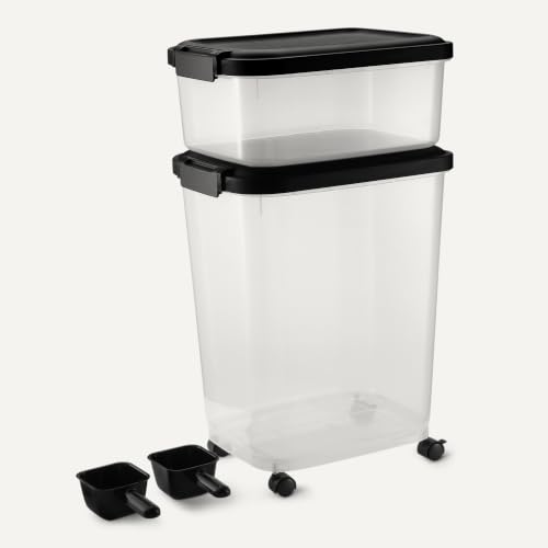 Amazon Basics Pet Food Storage Container Set, 30lbs and 10lbs with Scoop, for Dogs and Cats - size: 30lbs+10lbs