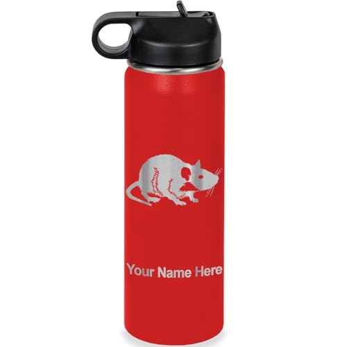 LaserGram Personalized 20oz Water Bottle, Rat (Red) | Engraved Gift, Vacuum Insulated Stainless Steel, Flip-Top Straw Lid, Laser Engraved With Your Name - color: Red, size: 20 Ounces
