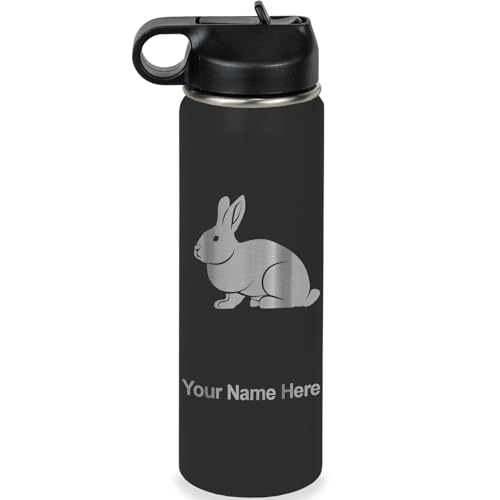 LaserGram Personalized 20oz Water Bottle, Rabbit (Black) | Engraved Gift, Vacuum Insulated Stainless Steel, Flip-Top Straw Lid, Laser Engraved With Your Name - color: Black, size: 20 Ounces