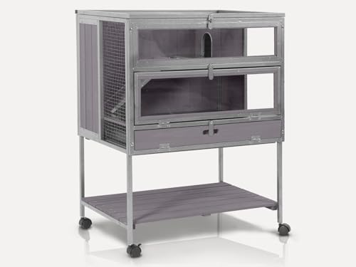 Guinea Pig Cage, Moveable Metal Frame Hamster Cage Anti-Chewing with Aluminium Alloy Edge, Hideouts, Ramps, Seesaws Chewing Toy, Deeper Pull-Out Leakproof Tray for Indoor Outdoor(Grey) - color: Grey