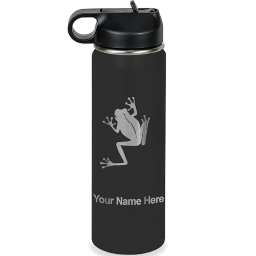 LaserGram Personalized 20oz Water Bottle, Tree Frog (Black) | Engraved Gift, Vacuum Insulated Stainless Steel, Flip-Top Straw Lid, Laser Engraved With Your Name - color: Black, size: 20 Ounces