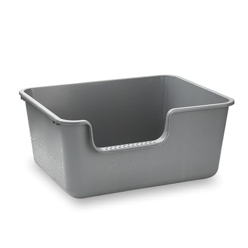 Large Cat Litter Box with High Sides,Cat Litter Pan with Low Entry,Cat Box for Indoor Kittens & Senior Cats,Anti-Splashing,Waterproof,Easy to Clean,Durable (Speckle Gray) - color: Speckle Gray