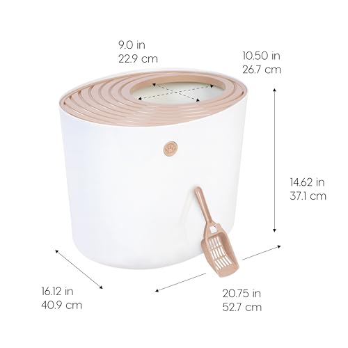 IRIS USA Large Top Entry Cat Litter Box, Hooded Privacy, Beige/White | Multi-Cat Households, Enclosed Top Access, Protected Interior, Mess Containment System, Odor Trapping, Reduced Tracking - color: White/Beige, style: Top Entry