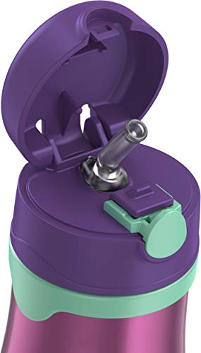 Thermos Baby 10 oz. Stainless Steel Bottle with pop-up straw, Purple with Teal - color: Purple with Teal, size: 10 Ounces
