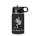 LaserGram Personalized 12oz Water Bottle, Tree Frog (Black) | Engraved Gift, Vacuum Insulated Stainless Steel, Flip-Top Straw Lid, Laser Engraved With Your Name - color: Black, size: 12 Ounces