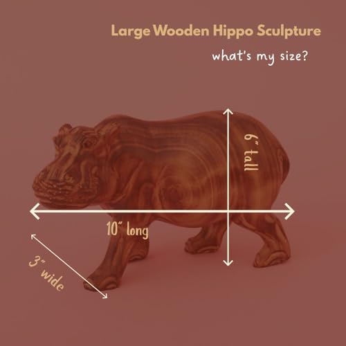 Hippo Sculptures for Coffee Table Decor, Wooden Figurines, 10 Inch Wide - size: Hippo