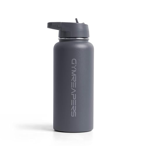 Gymreapers Insulated Water Bottle with Straw - 32 OZ Stainless Steel Water Bottles - BPA Free Metal Double Wall Vacuum Cold Hot Leakfree Flask Jug For Travel, Sports, Gym, School & Workout - color: Faded Blue