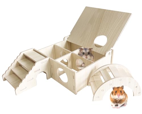 Kathson Multi-Chamber Hamster Tunnel House Maze: 2 Entrance 6 Rooms Hideout | Multichamber Hamster Hide with Cover,Mice House Tunnel Exploring Toy for Dwarf Hamsters, Gerbils,Small Animals - color: 4-Chamber Hamster Maze