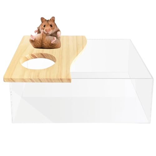 Hamster Sand Bath Box Container, Mini Pet Sandbox Lid Design Take Bath Wooden Sandbox Dust Bath, Transparent Bathroom & Digging Box Acrylic Hamster Litter Box Small Animal Accessories (C) - style: C