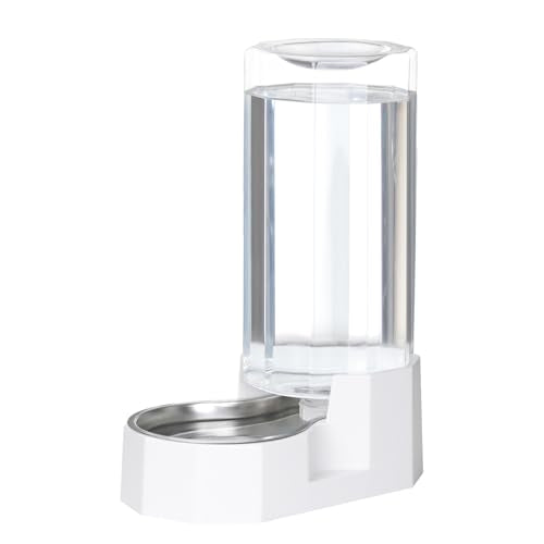 Sfozstra 9L Large Dog Water Dispenser: Gravity Design for Multiple Pets | Spill Resistant/No Filter Maintenance/Stainless Steel Bowl/Easy to Clean/Indoor & Outdoor Use - color: White, size: 9L With Filter