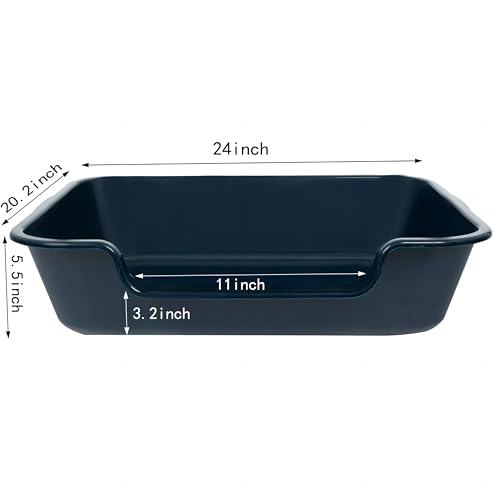 Extra Large Low Entry ABS Cat Litter Box, Blue, 24" L x 20" W, 1 Pack | Durable low entry litter box, non-stick, odor-free, ideal for seniors, kittens, rabbits, large cats and multi-pet homes. - color: Dark Blue, size: Large (Pack of 1)
