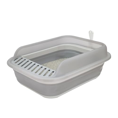 Low Entry Kitten Litter Box Collapsible Shallow Litter Box | Senior Cats Anti-Splashing Kitty Training Open Potty Pan Scoop Leak-proof pedal Cat Toilet No Smell Easy Clean - color: Grey, size: Large