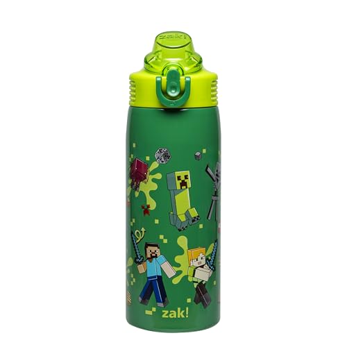 Zak Designs Minecraft Steve Sage 19oz Leak-Proof Straw Kids Water Bottle | BPA Free, Insulated Stainless Steel, Cupholder Friendly, Dishwasher Safe, Lid Lock, Handle, For School, Home, Travel, Outdoor - color: Minecraft (Steve, Alex, Mobs)