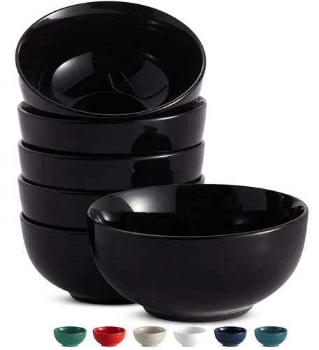 KooK Soup Bowls, Cereal Bowl, Ceramic, Bowls for Kitchen, Microwave, Dishwasher and Freezer Safe, Porcelain Dishes for Pasta, Salad, Oatmeal, Deep Interior, 20 oz, Set of 6, (Black) - color: Black, 6 Pack