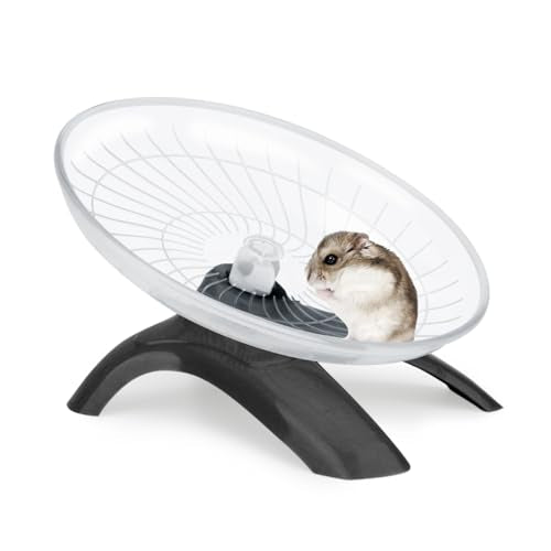 Silent Hamster Exercise Running Wheel Flying Saucer, Black | Non-slip surface, smooth & quiet spinning, durable plastic, encourages healthy exercise, for dwarf hamsters/mice/gerbils - color: Black