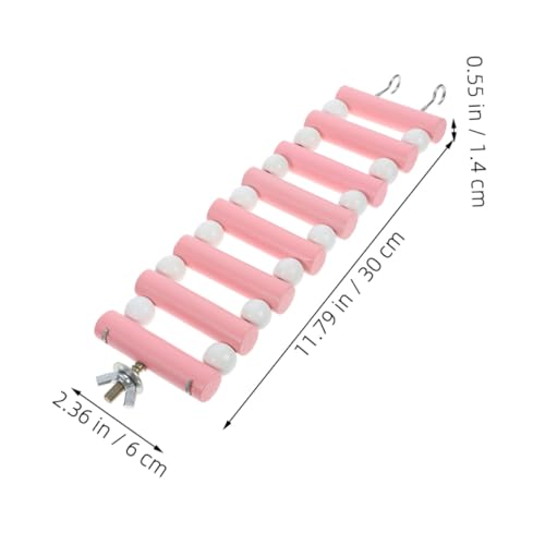 Small Animal Wooden Ladder for Hamsters and Rats Multi-Function Climbing Swing Bridge Safe Habitat Accessory for Gerbils Mice Parrots Easy Assembly and Cleaning Pink Wood with