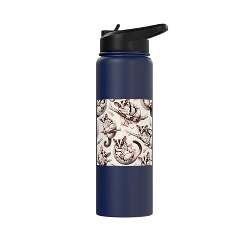 Beautiful Sugar Glider Pattern Aesthetic Sugar Gliders Stainless Steel Insulated Water Bottle - color: Navy Blue