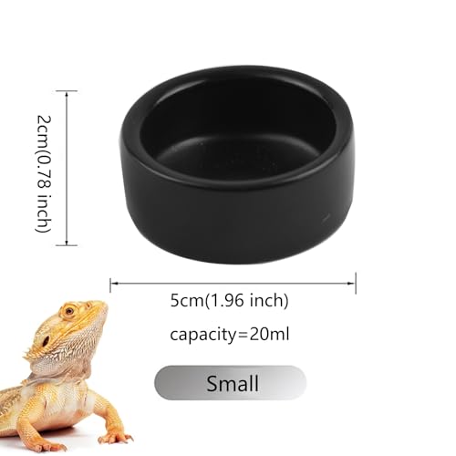 2 Pack Black Ceramic Reptile Food and Water Dish Anti Escape Bowl for Bearded Dragons Lizards Geckos and Leopards (Small) - size: Small