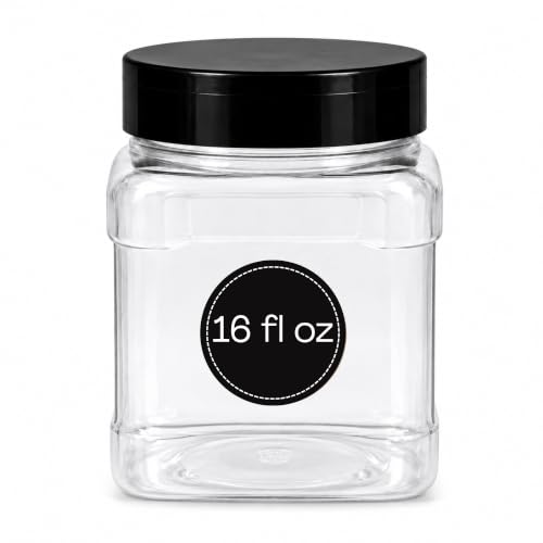 Pride Of India Clear Food Grade PET Plastic Square Grip Storage Jar w/Cap | 16 Fluid Ounces (1-2 Cup Storage Capacity) | BPA Free USA Made - size: Small Grip Jar & Cap