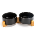 SPUNKYJUNKY Ceramic Dog and Cat Bowl Set with Wooden Stand, Modern Cute Weighted Food Water Set for Small Size Dogs (13.5OZ) & Medium Sized Dogs (28.7OZ) & Cats (3.6 Cups, 2 × Black) - color: Black × 2, size: 3.6 cups