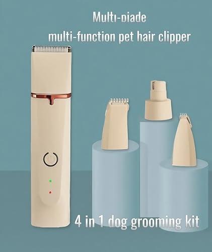 Low Noise 4-in-1 Dog Grooming Clippers Kit,Cordless Dog Nail Clipper,Dog Paw Trimmer,Cat Ear Trimmer,Pet Cat Dog Hair Trimmer for Small Large Dogs Cats and Rabbits Grooming at Home(Beige)