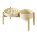 Havniva Elevated Slow Feeder Dog Bowls, Ceramic Dog Bowl Slow Feeder Set | 1.2 Cups Raised Slow Feeder Dog Bowl for Small Breed, 6.1” Dog Water Bowl with Wooden Stand, Puzzle Dog Food Bowl, Non-slip - color: Light Yellow