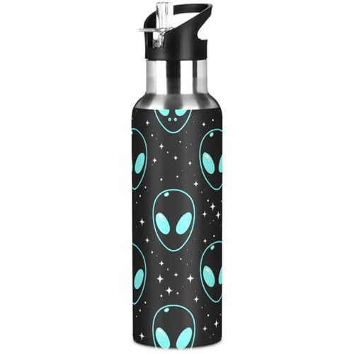 Blue Alien Water Bottle Kids Insulated Sports Vacuum Stainless Steel Mug with Straw Lid & Handle 20 oz - color: AB02